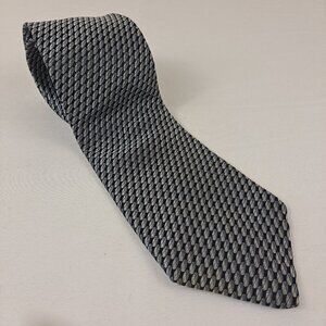 Bugatti Men's Tie 100% Imported Silk Black Background with Gray & Silver Ovals